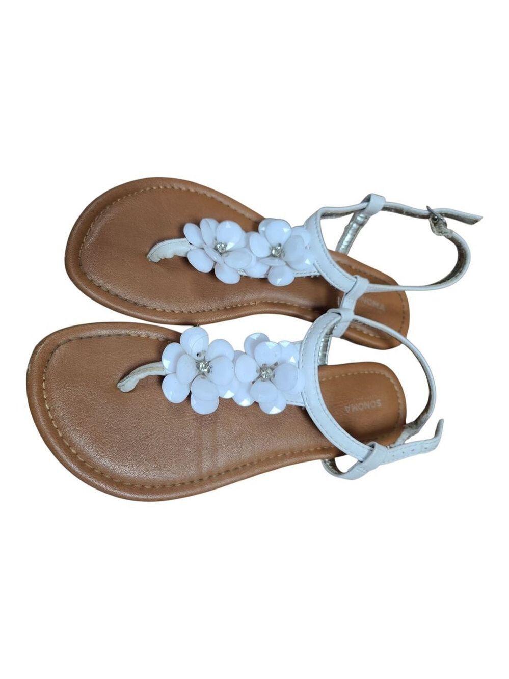 White Rhinestone Flower Sandals Size 4 by Sonoma